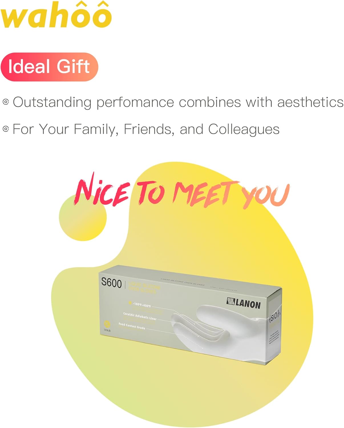 wahoo Professional Liquid Silicone Oven Mitts Gloves, Heat Resistant Gloves for Cooking, Baking, CoralAir Liner, 12 Inch, White, X-Large