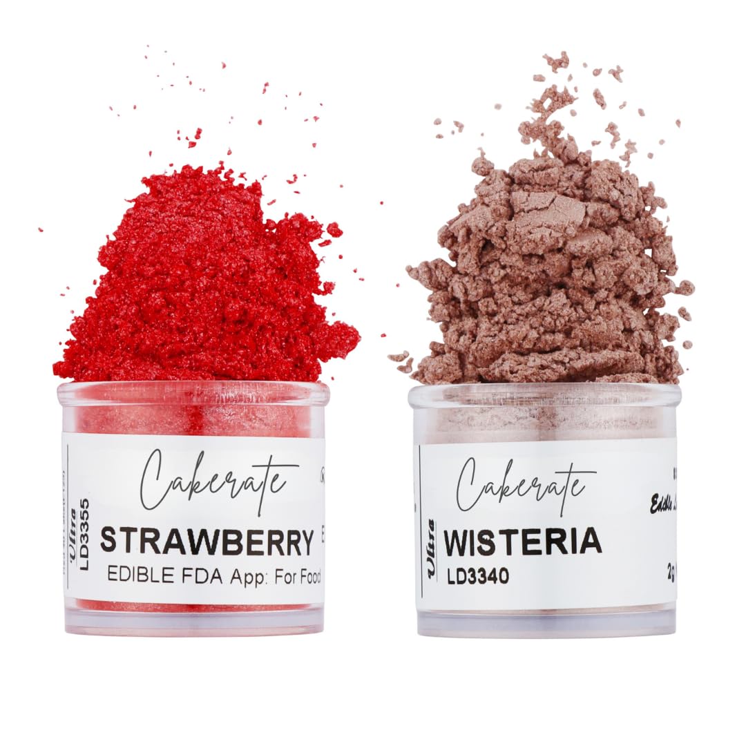 Strawberry & Wisteria Luster Dust for Baking (2 Pack) – Edible Glitter for Cake Decorating, Fondant, Cupcakes, Drinks & Desserts – Kosher, Vegan, Food-Safe Luster Dust - 2 grams, Highly Concentrated