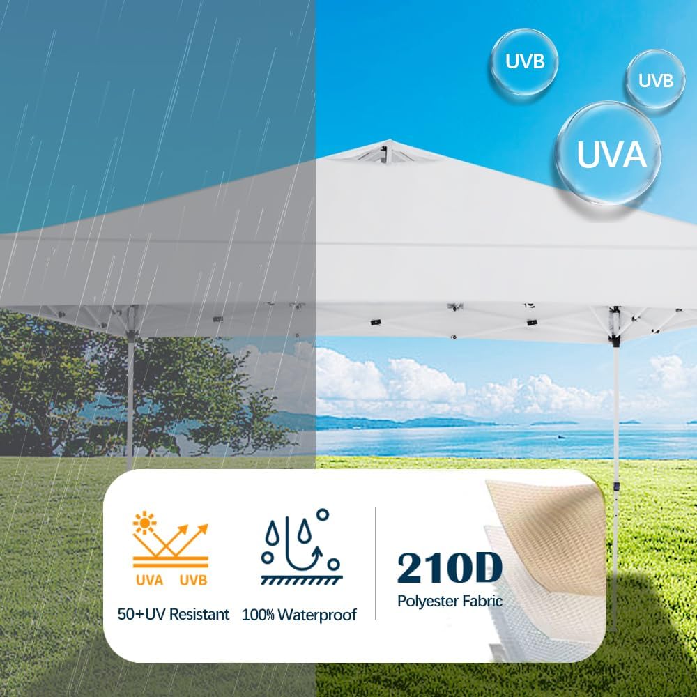 10x10 Pop Up Canopy,Event Tent – One-Person Setup, Waterproof & UV-Blocking, Heavy-Duty Steel Frame, Wheeled Bag & Sandbags – Outdoor Shade for Beach, Camping, Backyard, Tailgate (White)