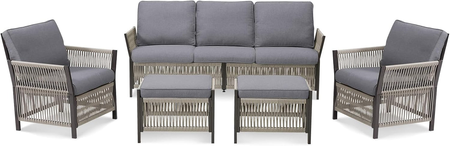 Patio Furniture Set Outdoor Conversation Sofa Set, 5-Piece All Weather PE Rattan Wicker High Back Outside Couch with Ottoman for Porch, Deck, Poolside - Dark Grey