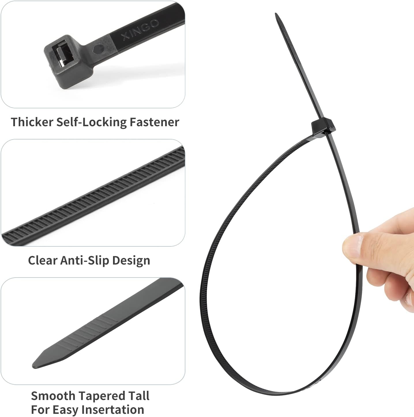 XINGO 26 inch Black Zip Ties Heavy Duty 40 PCS, 250 LBS Ultra Strong Plastic Wire Ties, Large Cable Ties Extra Long Tie Wraps, Indoor and Outdoor UV Resistant