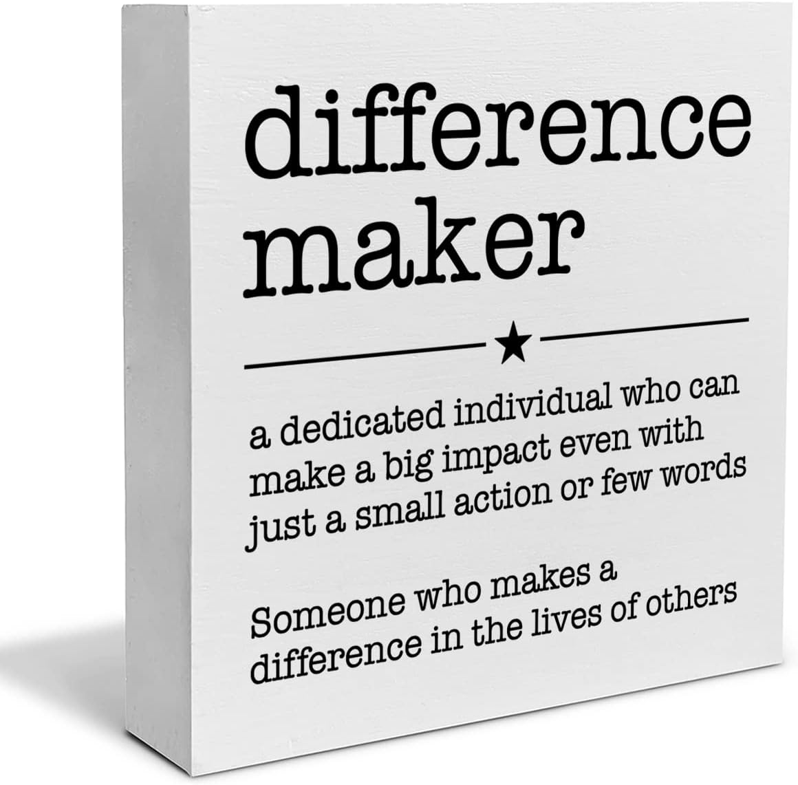 PIXCEOS Difference Maker Definition Decorative Wooden Box Sign Thank You Appreciation Gift for Teacher Boss Leader Coworker Wood Block Plaque Desk Decor Office Shelf or Wall Display