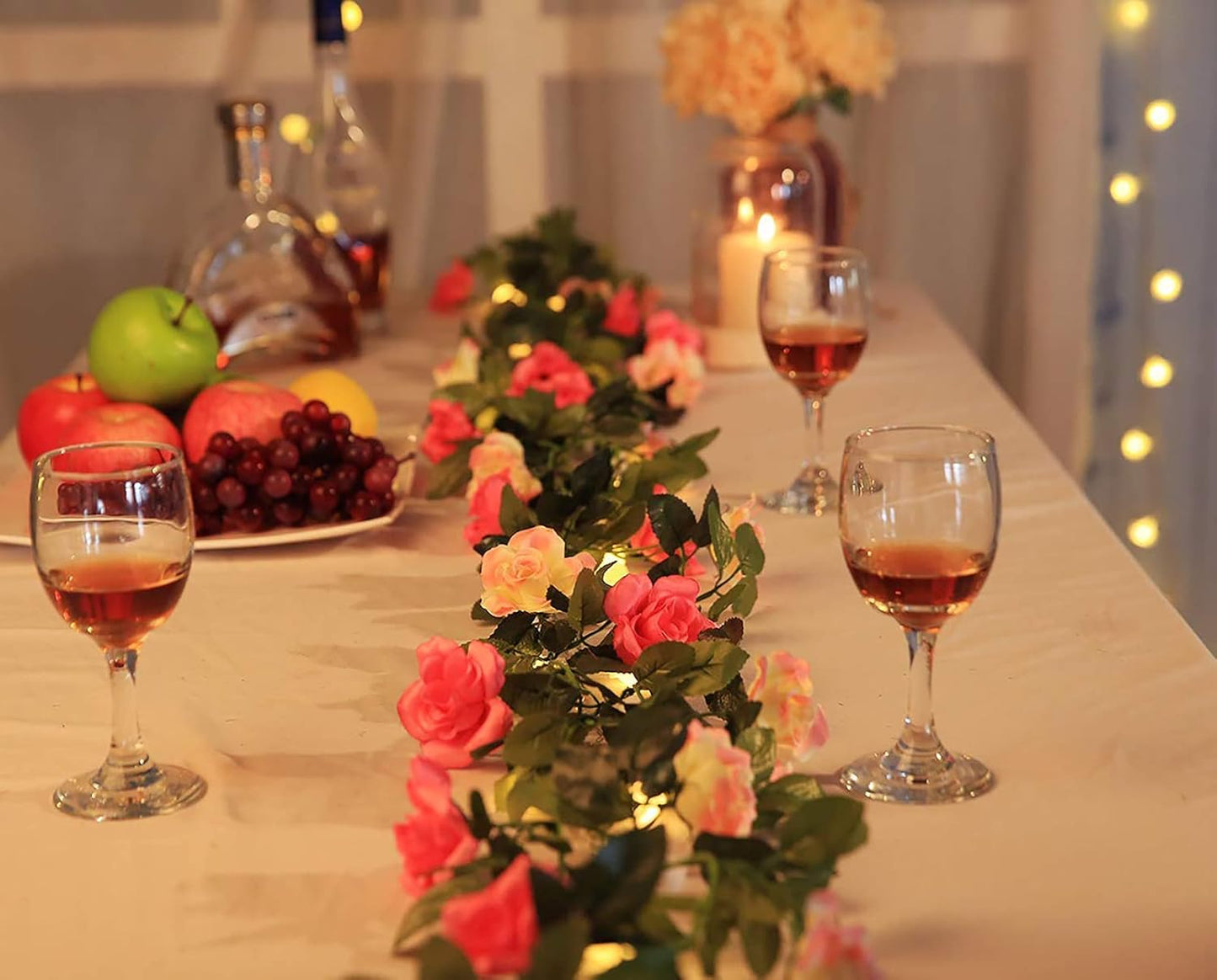 JUSTOYOU Artificial Rose Garland Vines Pink Flowers Hanging Silk Rose Vine for Wedding Home Office Arch Arrangement Decoration 7.6FT(2PCS)