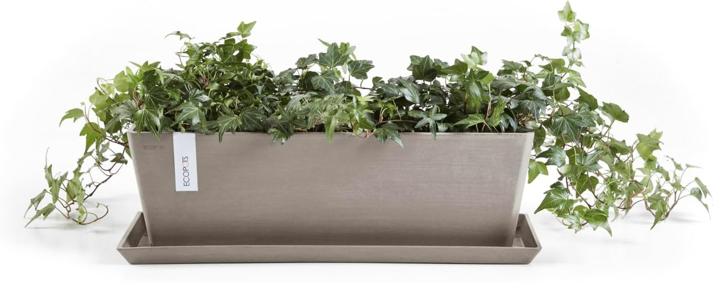 Ecopots Bruges Durable Modern Rectangular Indoor/Outdoor Recycled-Based Composite Flower Pot Planter, Taupe, 17.75"