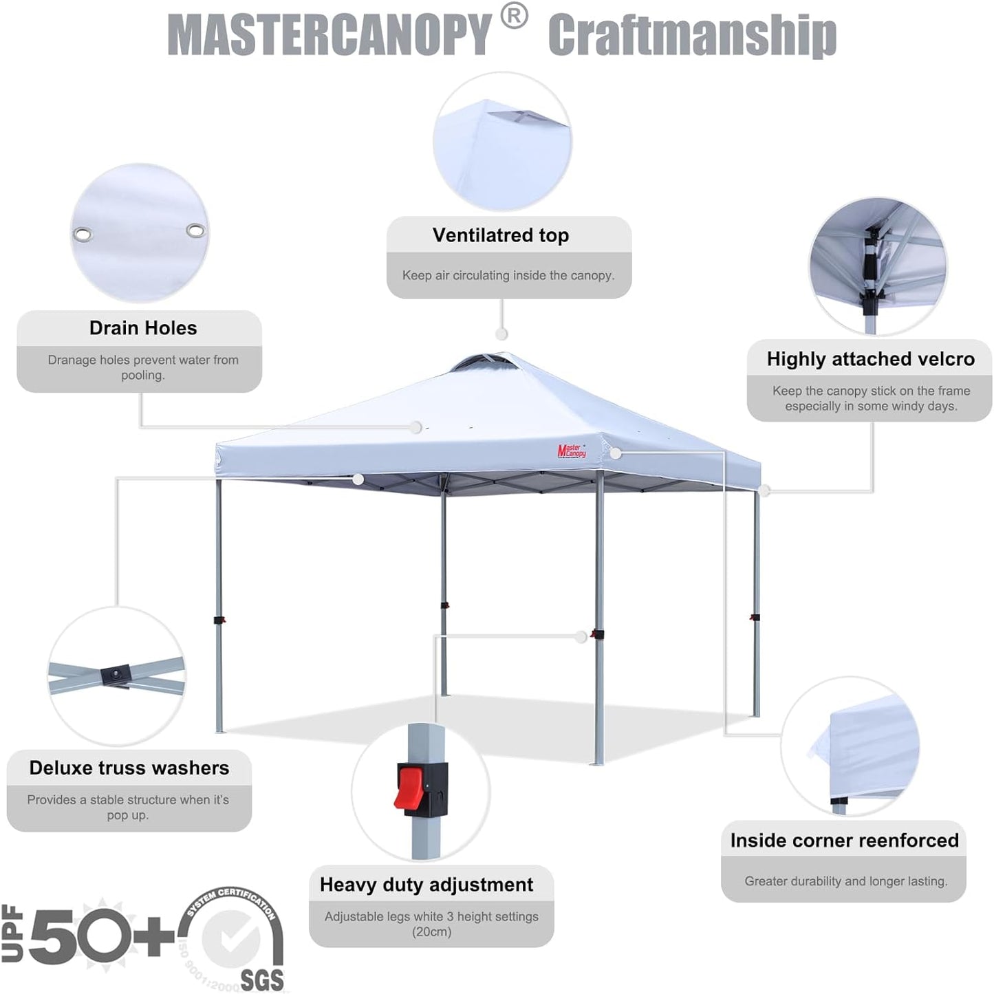 MASTERCANOPY Durable Pop-up Canopy Tent with Roller Bag (White)