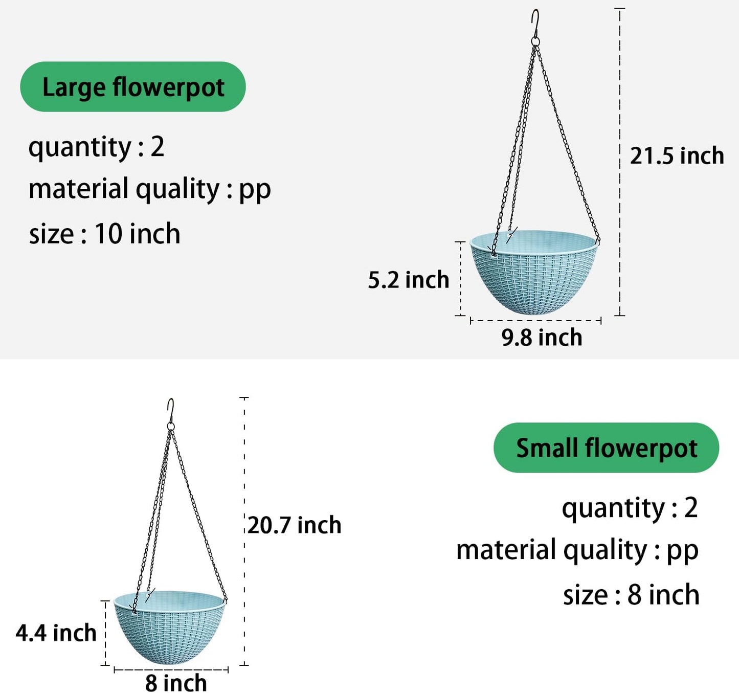 Hanging Planters for Outdoor Plants 8/10 Inch, 4 Packs Plant Hanger Indoor with Drainage Holes, Hanging Basket Flower Pot Perfect for Home, Office and Garden (Sky Blue)