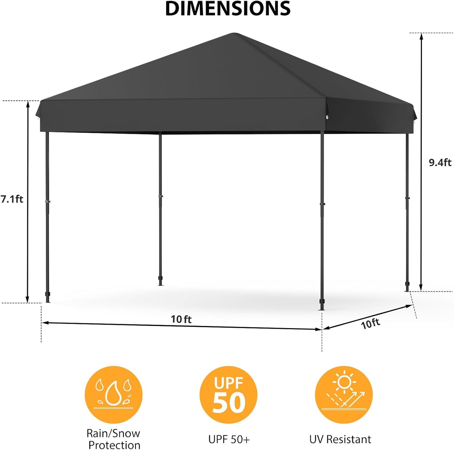 Canopy Tent, 10X10 FT Pop Up Canopy Outdoor Instant Tent with Carrying Bag, Portable Gazebo Shelter for Patio Deck Garden and Beach, Easy Outdoor Sun Shade for Events, Parties, Camping