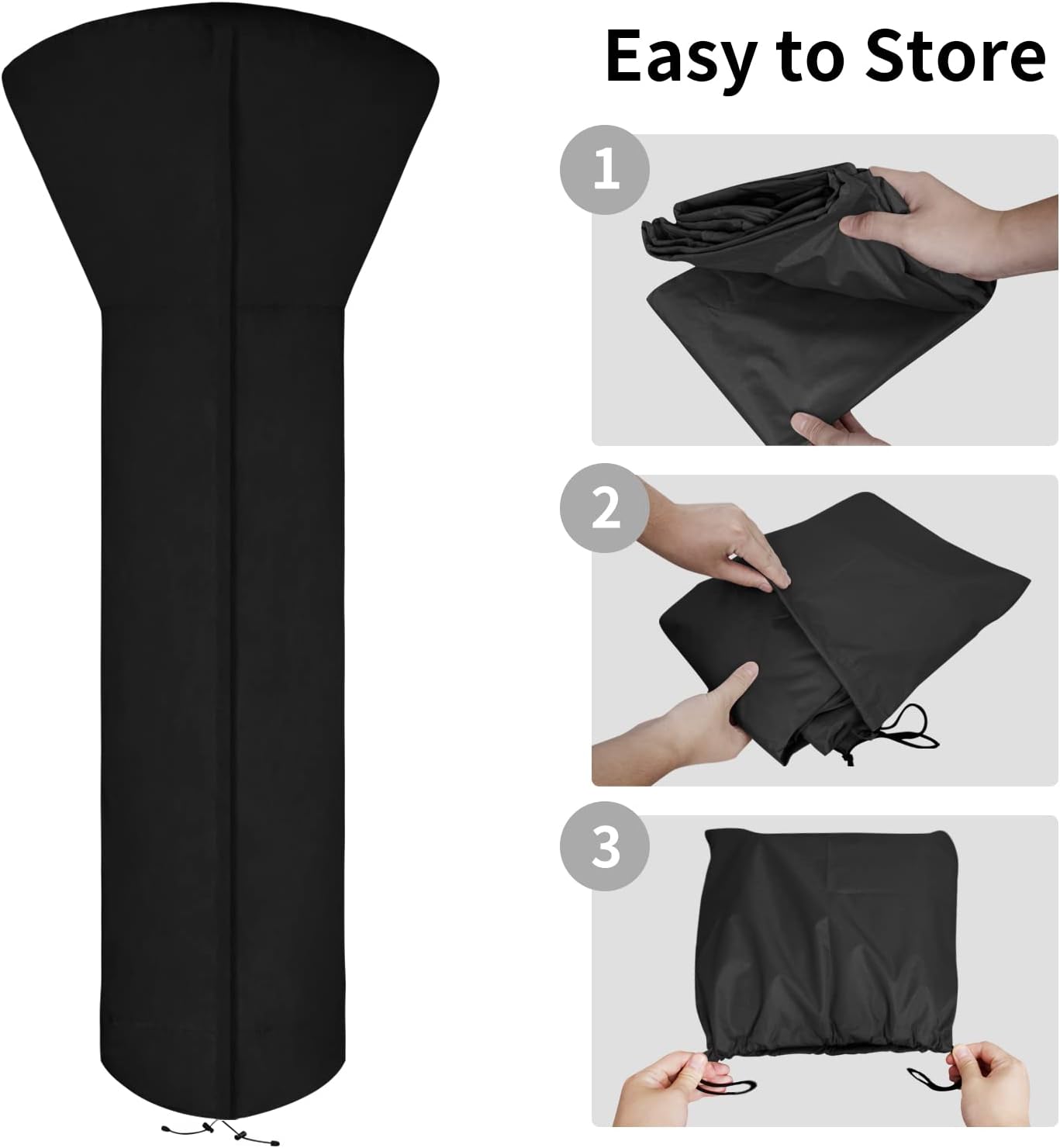 Easy-Going Patio Heater Cover with Zipper and Storage Bag, Waterproof Outdoor Heater Cover Dustproof, UV-Resisant, Wind-Resistant (89" H x 33" D x 19" B, Black)