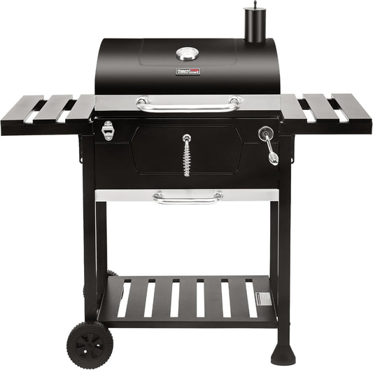 Royal Gourmet CD1824EN 24-Inch Movable Charcoal Grill with Foldable Side Tables, Outdoor Barbecue Grill with 490 Sq. In. Cooking Area for Outdoor Picnic and Camping Grilling, Black