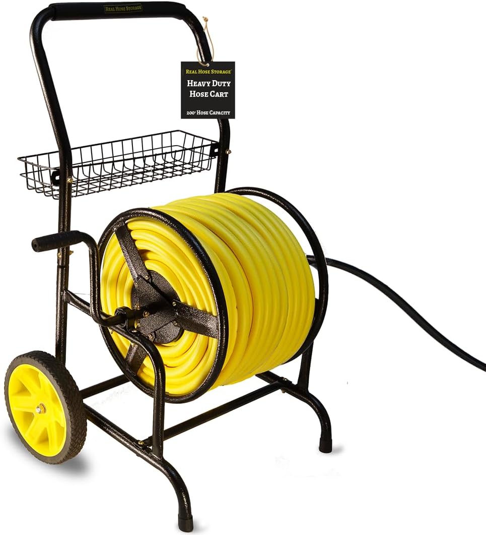 Heavy Duty Hose Cart with Wheels – Garden Hose Holder, Hose Reels for Outside, Metal Hose Reel Cart, 200ft Capacity