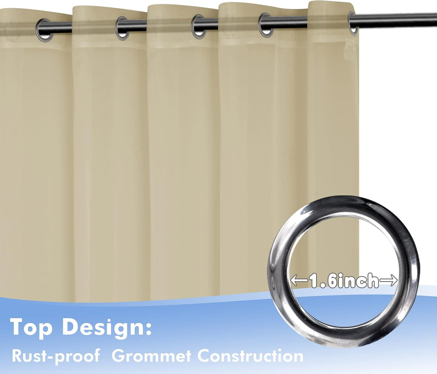 HolidayIdeas Outdoor Sheer Curtains for Patio Waterproof, 4 Panels - 54 x 120 Inch - Light Filtering Voile Outside Curtains Grommet Drapes for Front Porch, Gazebo, Pergola, Backyard, Linen Color