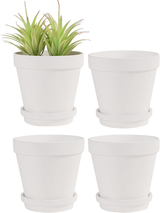 Yishang Large Terra Cotta Pots with Saucer- 4 Pack Large 6'' Terra Cotta Plant Pot with Drainage Hole, Flower Pot with Tray, Terracotta Pot for Indoor Outdoor Plant(White)