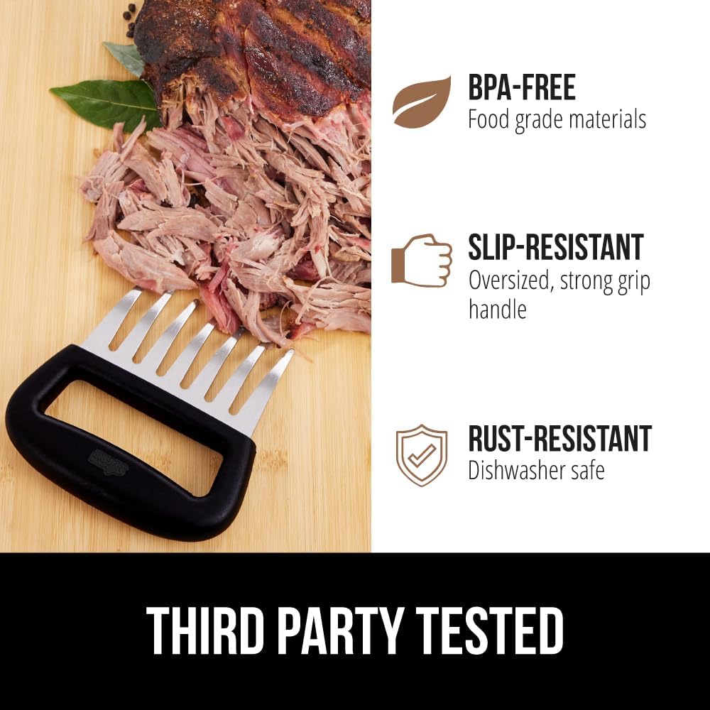 GORILLA GRIP BPA-Free Chicken Shredder Meat Claws, Sharp Stainless Steel Food Shredding Fork, Comfortable Handle, Easily Shred Pulled Pork, Taco Meats, Kitchen Smoker BBQ Tool, Dishwasher Safe, Black