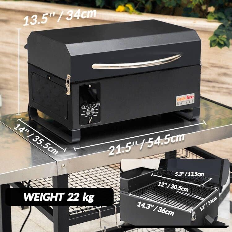 Onlyfire BBQ Wood Pellet Grill Smoker with Meat Probe, 2 Tiers Cooking Area, Portable Tabletop Grilling Stove for Outdoor Kitchen Cooking Smoke and Roast, RV Camping, Black GS314