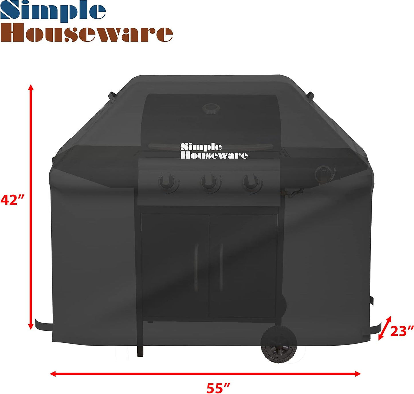 Simple Houseware 55 in. Waterproof Heavy Duty Gas BBQ Grill Cover, Weather-Resistant Polyester