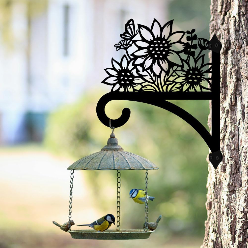 Peacoblue Iron Plant Hangers Hooks for Outdoor Indoor Hanging Plants Flower Fern Pots Lantern Bird Feeder Wind Chimes, 12"x15" Weather Resistant Metal Wall Holder for Porch Garden Farmhouse(Sunflower)