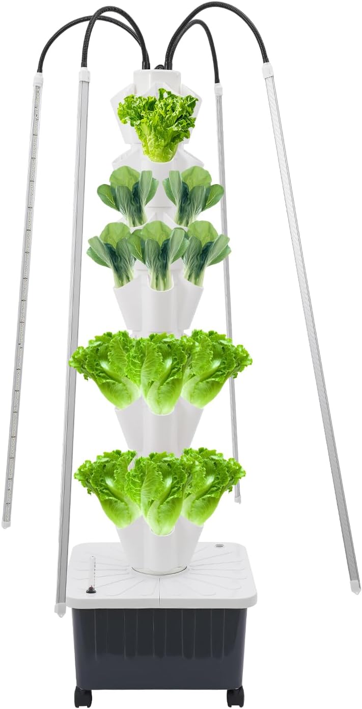 Hydroponic Tower, Vertical Planter Tower, 40 Planting Holes Water Planting Growing System Kit, Hydroponics Growing System Container with LED Grow Light for Herbs, Fruits and Vegetables