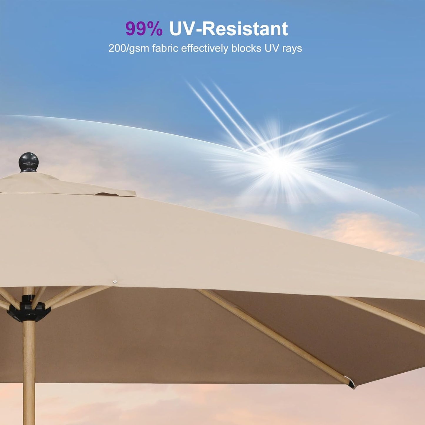 PURPLE LEAF 9' x 11.5' Patio Umbrella with Base Outdoor Umbrella Market Umbrella with Crank & 8 Ribs Aluminum Rectangular Table Umbrella Outdoor Patio for Backyard, Taupe