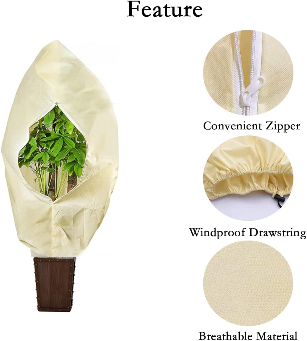 gardtree Thicker Plant Frost Protection Covers 31.5" x 47.2" 3 Packs, 2.4oz/yd² Winter Cold Weather Garden Tree Covers Freeze Protection Wrap with Zipper Drawstring for Fruit Tree Shrub Potted Plants