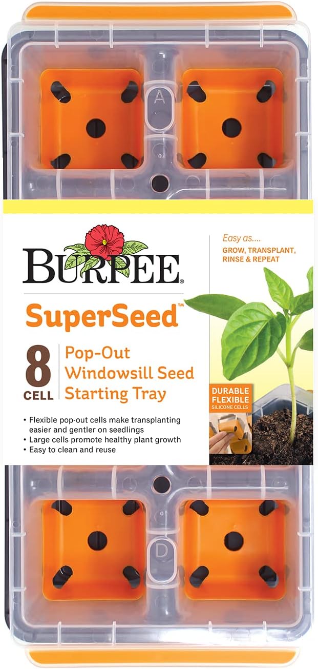 Burpee SuperSeed Windowsill Seed Starting Tray| 8 XL Cell| Seed Starter Tray|Reusable & Dishwasher Safe| for Starting Vegetable Seeds, Flower Seeds & Herb Seeds| Window Garden Seed Starting Kit| Green