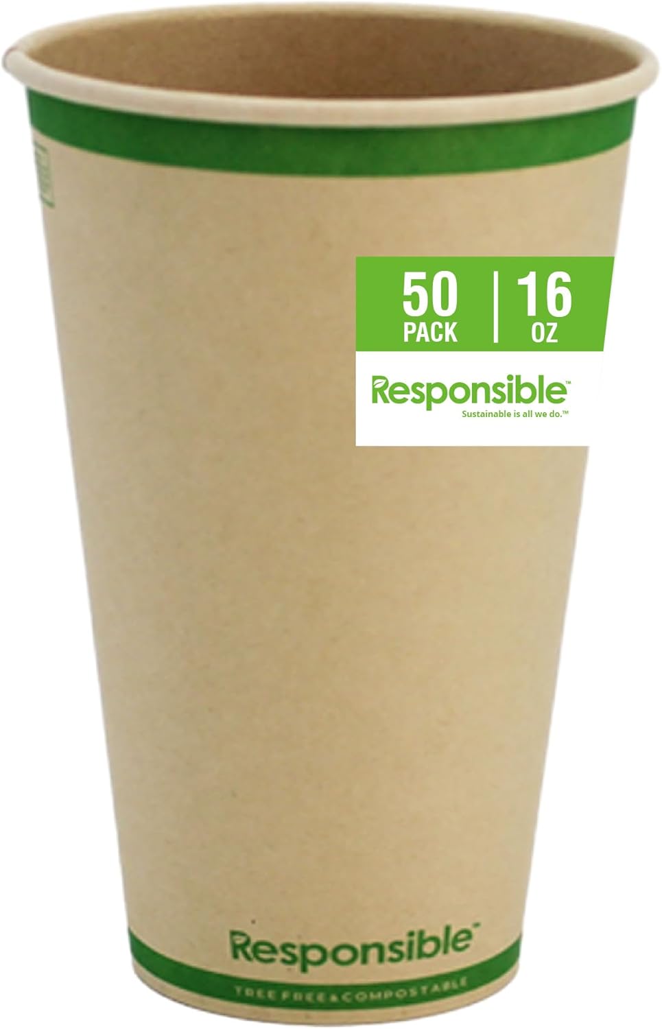 Certified Compostable 16 oz Paper Cups, Cold ＆ Hot Coffee Cups, Disposable Paper Cups, Extra Strength Disposable Cups, Made without PFAS (50 count)