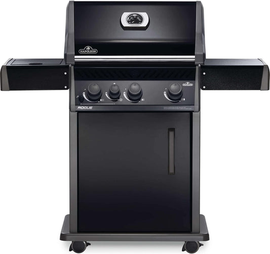Napoleon Rogue 425 Natural Gas Grill with Range Side Burner, Black, 3 Stainless Steel Main Burners, Durable Heat Control