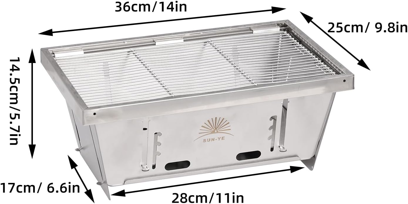 SUN-YE Charcoal Grill for IGT Table,Portable Grill with Carry Bag,Adjustable Furnace Burning Carbon Plate Height,Stainless Steel,Instantly Expands and Stores,1 Piece