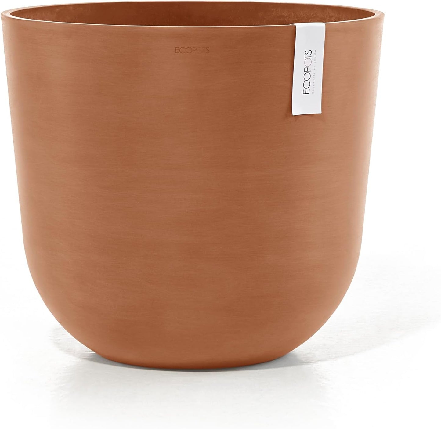 Ecopots Oslo Durable Modern Round Indoor/Outdoor Recycled-Based Composite Flower Pot Planter, Terracotta Color, 17.75"
