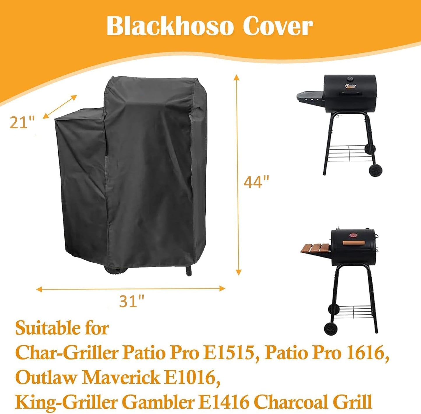 Grill Cover for Char-Griller E1515 Patio Pro Charcoal Grill, Patio Pro 1616, Outlaw Maverick E1016, The King-Griller Gambler E1416 Charcoal Grill, Heavy Duty Waterproof UV Resistant, BBQ Accessories