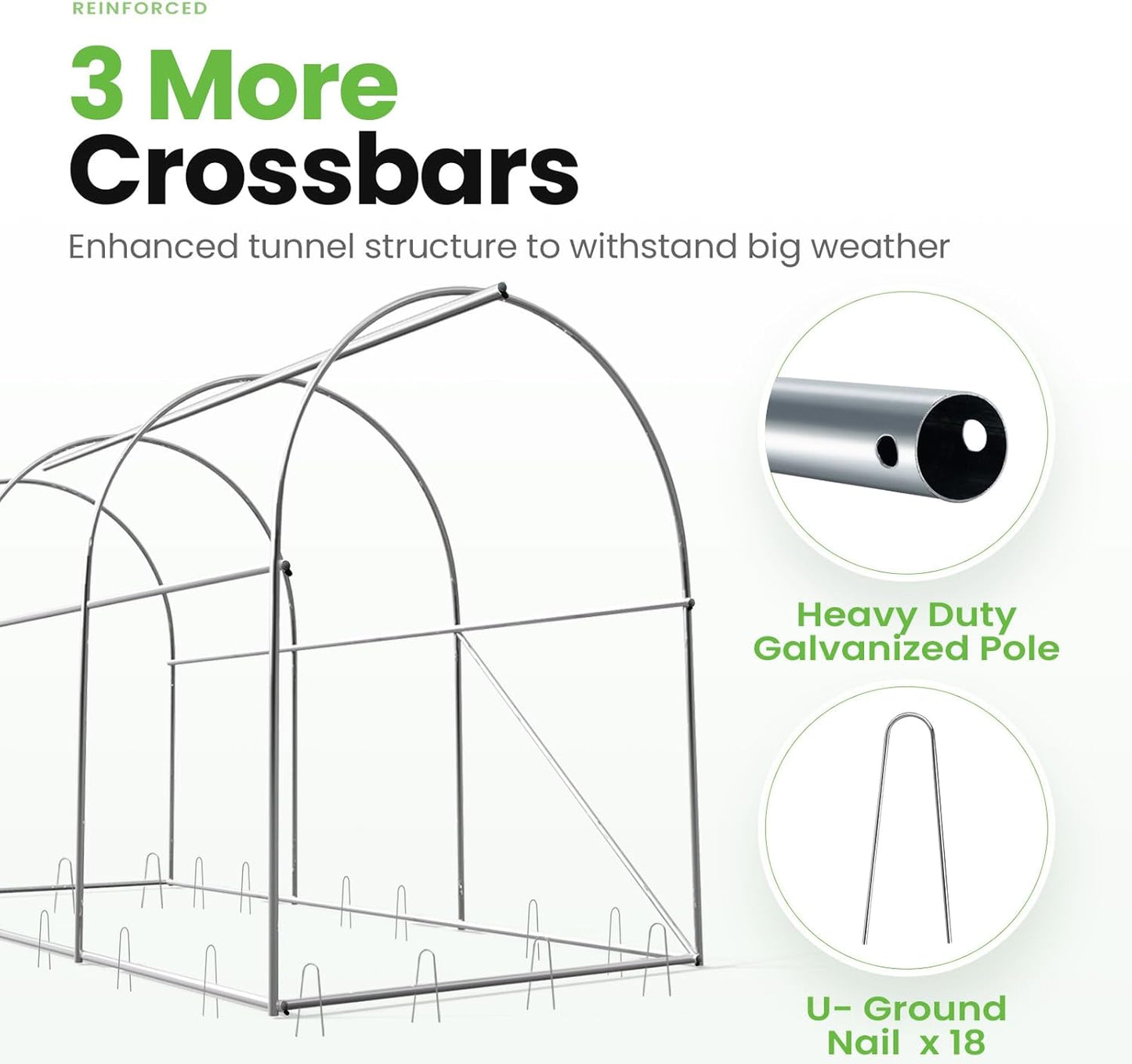 KING BIRD Premium 10x6.6x6.6FT Greenhouse for Outdoors, Large Walk-in Heavy Duty Galvanized Steel Frame, Mesh Door Screen Window Upgraded Zipper Tunnel Hoop for Garden Plant Winter, White
