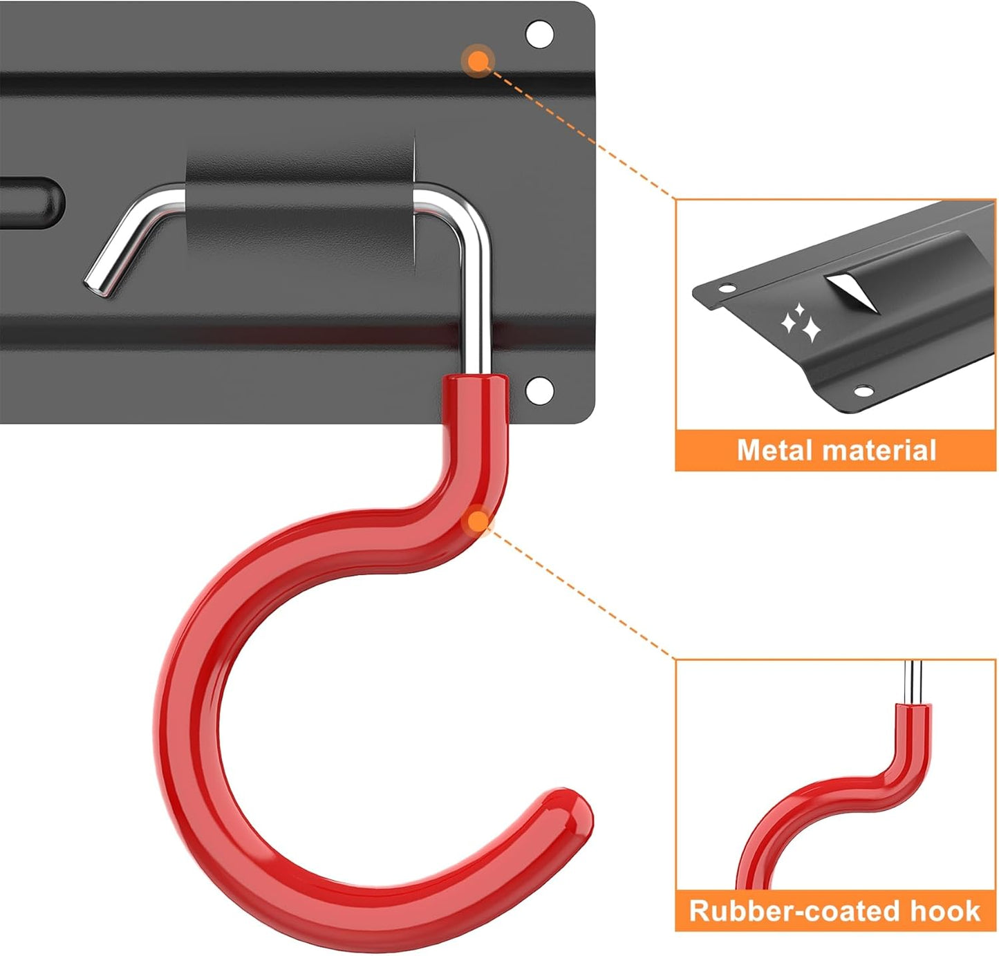 TORACK Metal Wall-Mounted Garden Tool Organizer for Garage, Mop and Broom Holder, Yard Tool Storage Rack for Rakes, Shovels, Mops, Brooms (4 Rails, 16 Hooks)