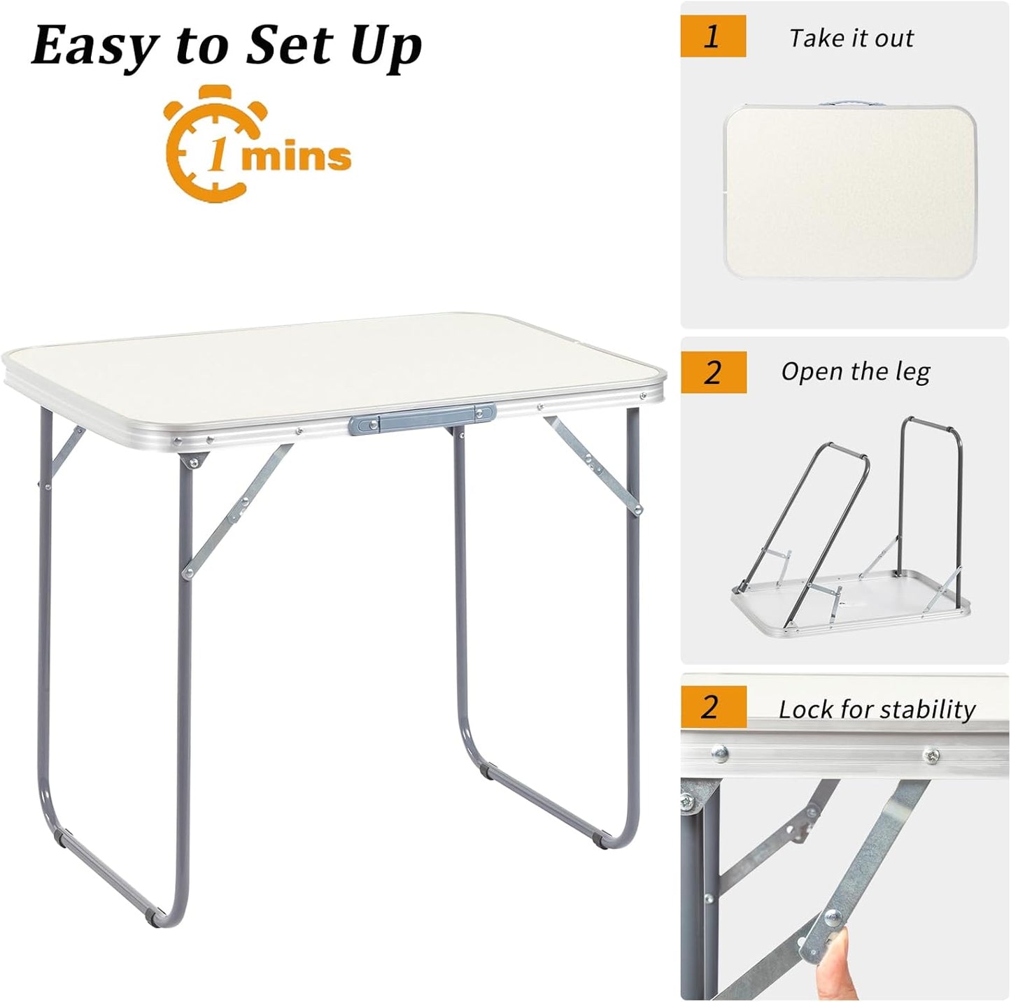 Outvita 2.3ft Portable Folding Camping Table, Outdoor Waterproof Picnic Table, Aluminum Lightweight Suitcase Foldable Table for Picnic BBQ Beach Dining