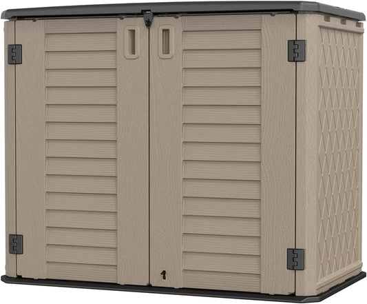 KINYING Outdoor Storage Shed - Horizontal Storage Cabinet Waterproof for Garden, Patio, Backyard, Storage Box for Easy Storage of Garbage Cans, Tools, Lawn Mower, 35 Cubic Feet,Dark Brown
