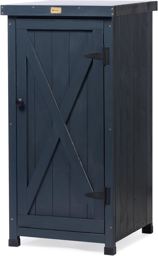 Outdoor Storage Cabinet for Patio, Garden Potting Bench Table with Shelves & Metal-Tabletop, Wooden Planting Work Station, Weatherproof