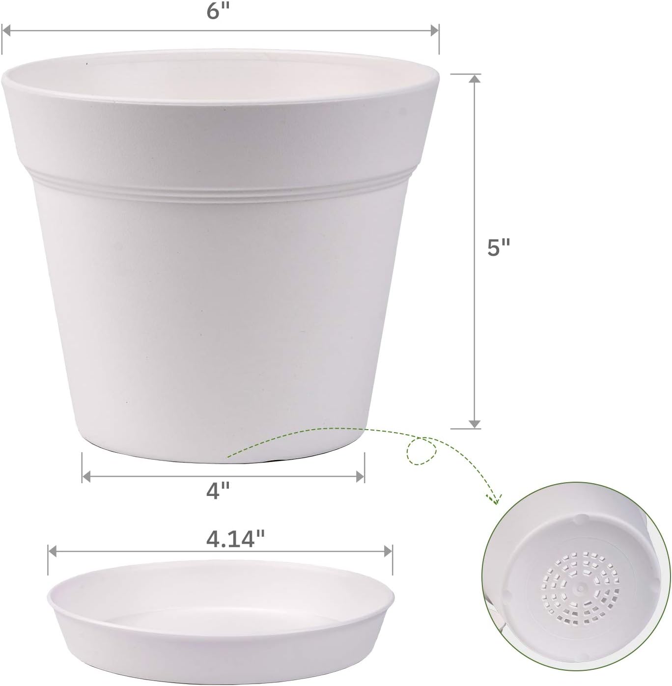 homenote Pots for Plants, 15 Pack 6 Inch Plastic Planters with Multiple Drainage Holes and Trays,Plant Pots for All Home Garden Flowers Succulents (White)