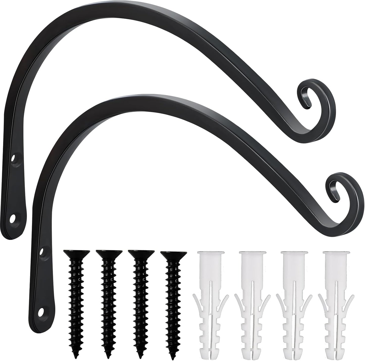 Gtongoko 2 Pack 12 Inch Plant Hangers Outdoor Metal, Plant Hooks for Wall Indoor, Outdoor Hooks for Hanging Bird Feeders, Plant Bracket, Lanterns, Wind Chinme, Black