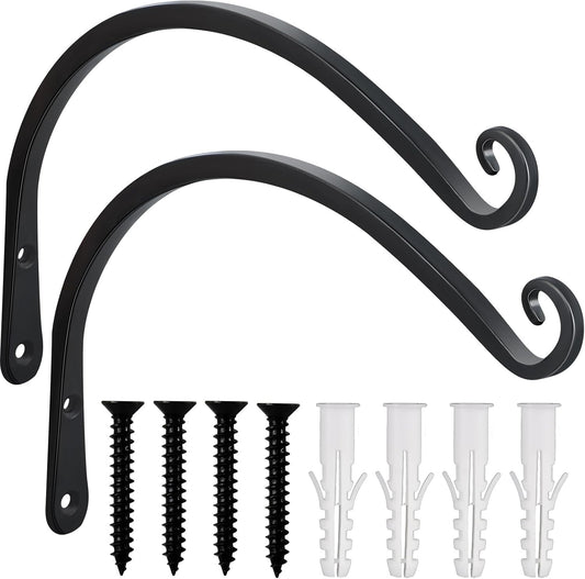Gtongoko 2 Pack 12 Inch Plant Hangers Outdoor Metal, Plant Hooks for Wall Indoor, Outdoor Hooks for Hanging Bird Feeders, Plant Bracket, Lanterns, Wind Chinme, Black