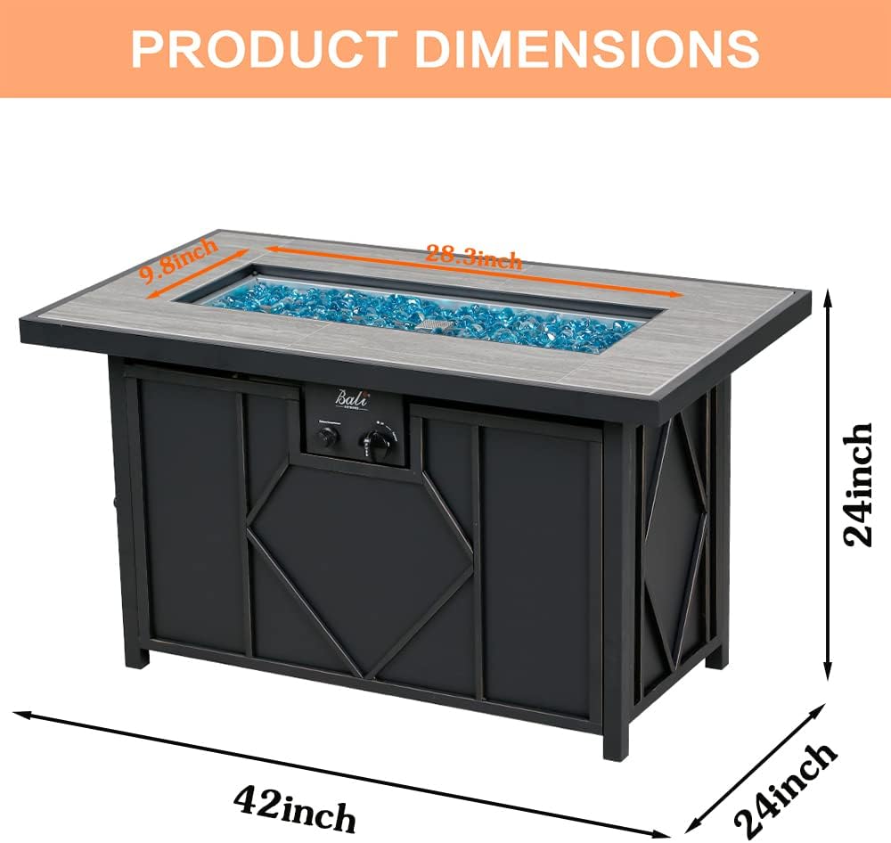 BALI OUTDOORS Fire Pit Table Propane Gas Firepit Rectangular Fire Table 42In 60,000 BTU for Outside Patio Backyard Deck Balcony