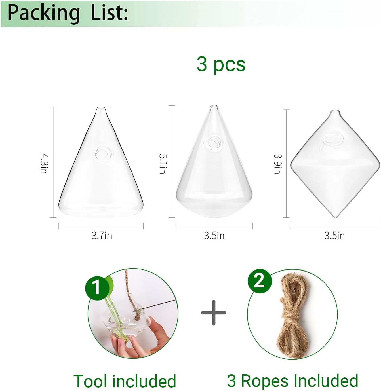 Glass Hanging Planter Plant Terrarium Hanging Propagation Station Container for Hydroponic Plants Home Garden Decor 3 Type