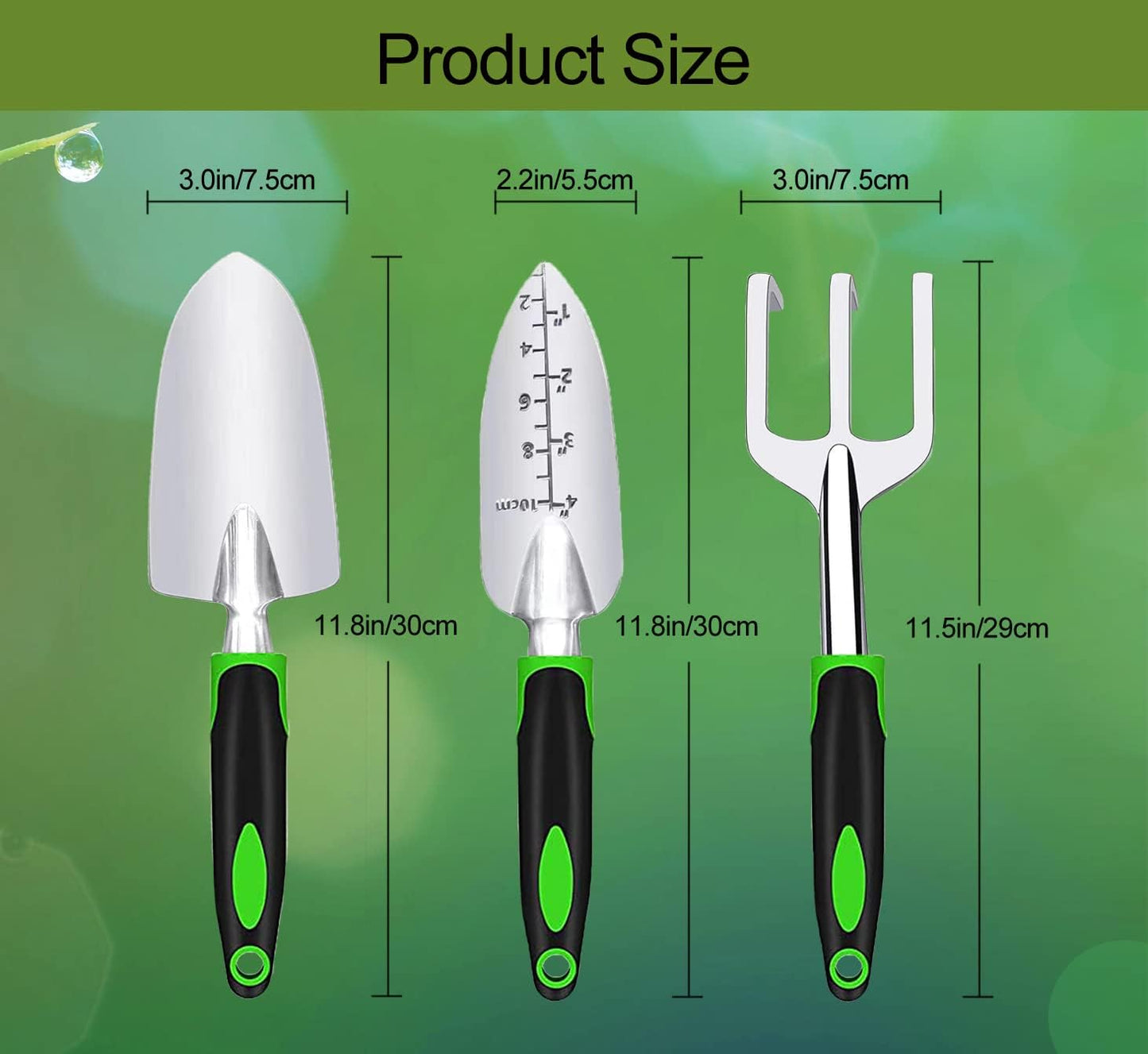 Garden Tool Set, 3 Piece Gardening Tools Includes Garden Trowel, Transplant Trowel and Hand Rake with Non-Slip Ergonomic Handle, Heavy Duty Gardening Kit for Gardening Planting, Gardening Gifts