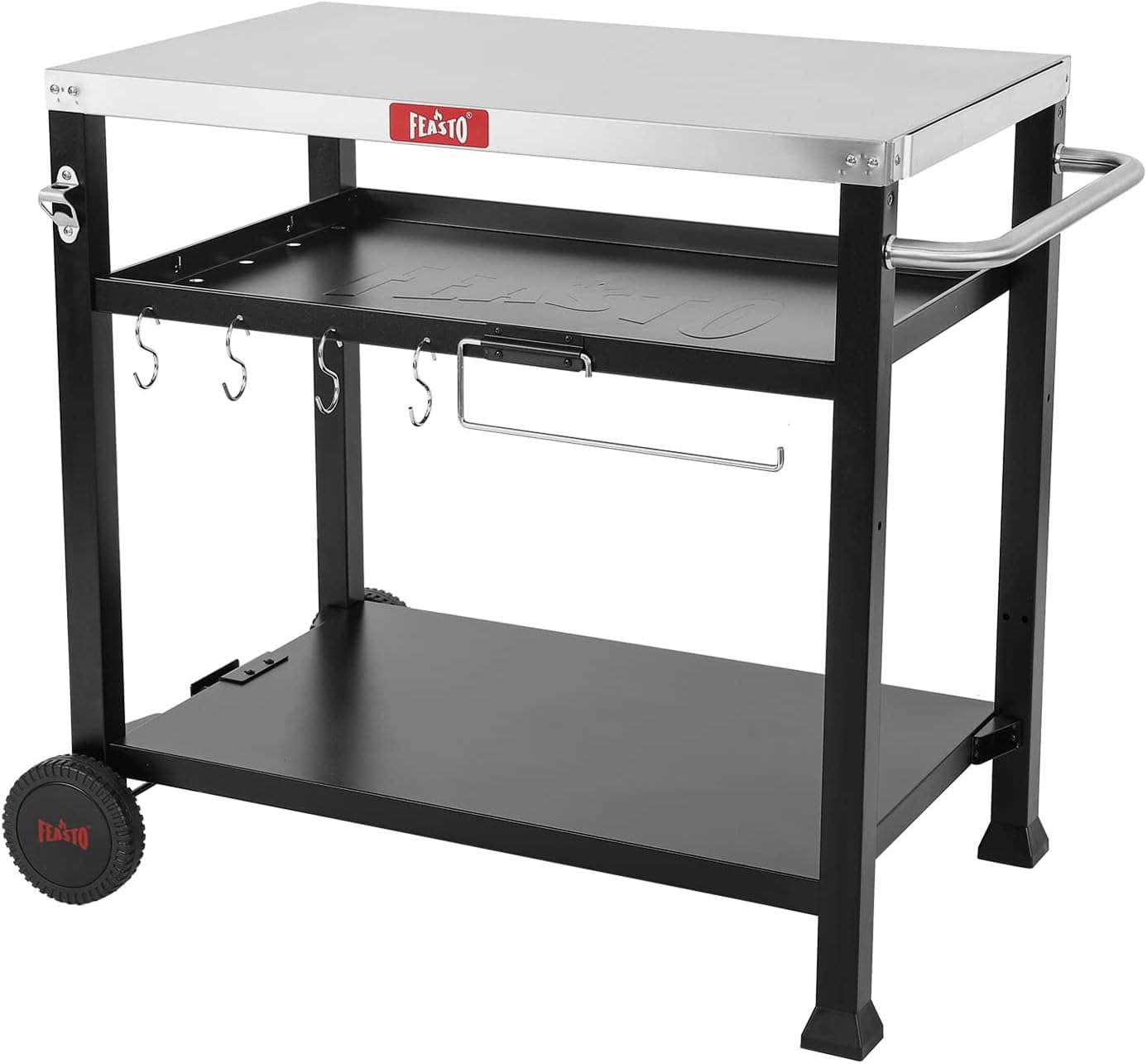 3-Shelf Outdoor Grill Table,Pizza Oven Table for Outside,Movable Grill Cart with Wheels,Indoor & Outdoor Cooking Station, Pizza Oven Stand for Ooni Blackstone Griddle 33.5”x 21.7”