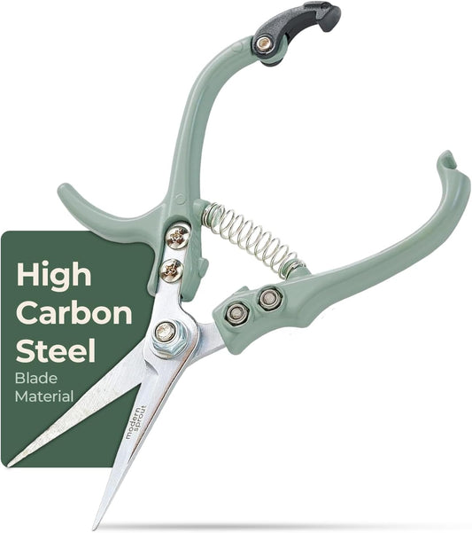 Modern Sprout Pruning Shears - Herb Snipping Scissors- Lightweight Gardening Tools W/Easy Lock - Flower Cutter Garden Shears - Carbon Steel Blade + Reusable Holster (Sage, 1-Pack)