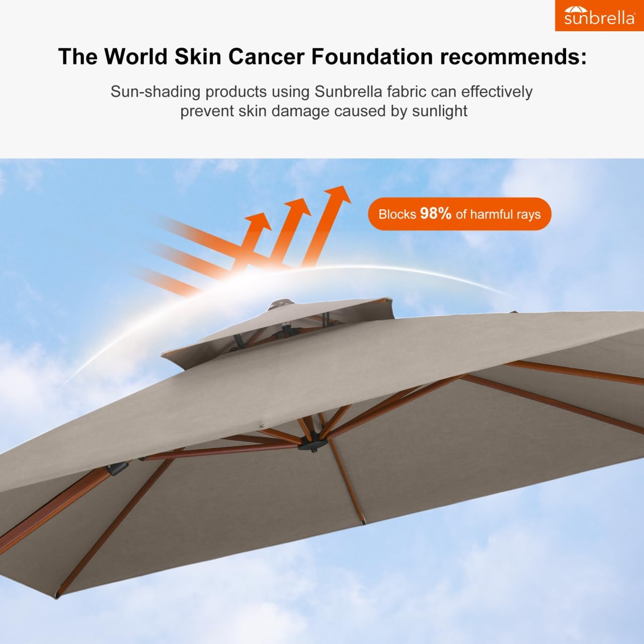 PURPLE LEAF 12' X 12' Patio Large Cantilever Umbrella Outdoor Square Wood Umbrellas Offset Umbrella Heavy Duty Sun Umbrellas for Garden Deck Pool, Heather Taupe