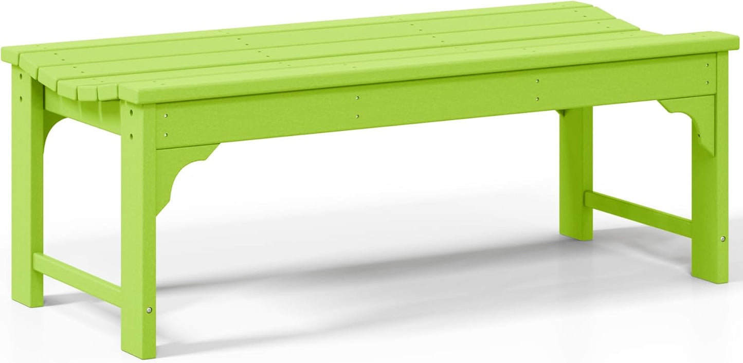 Outdoor Benches Weatherproof, All Weather Resistant Park Bench Poly Lumber Backless Garden Bench Seat for Entryway Front Porch, Lime
