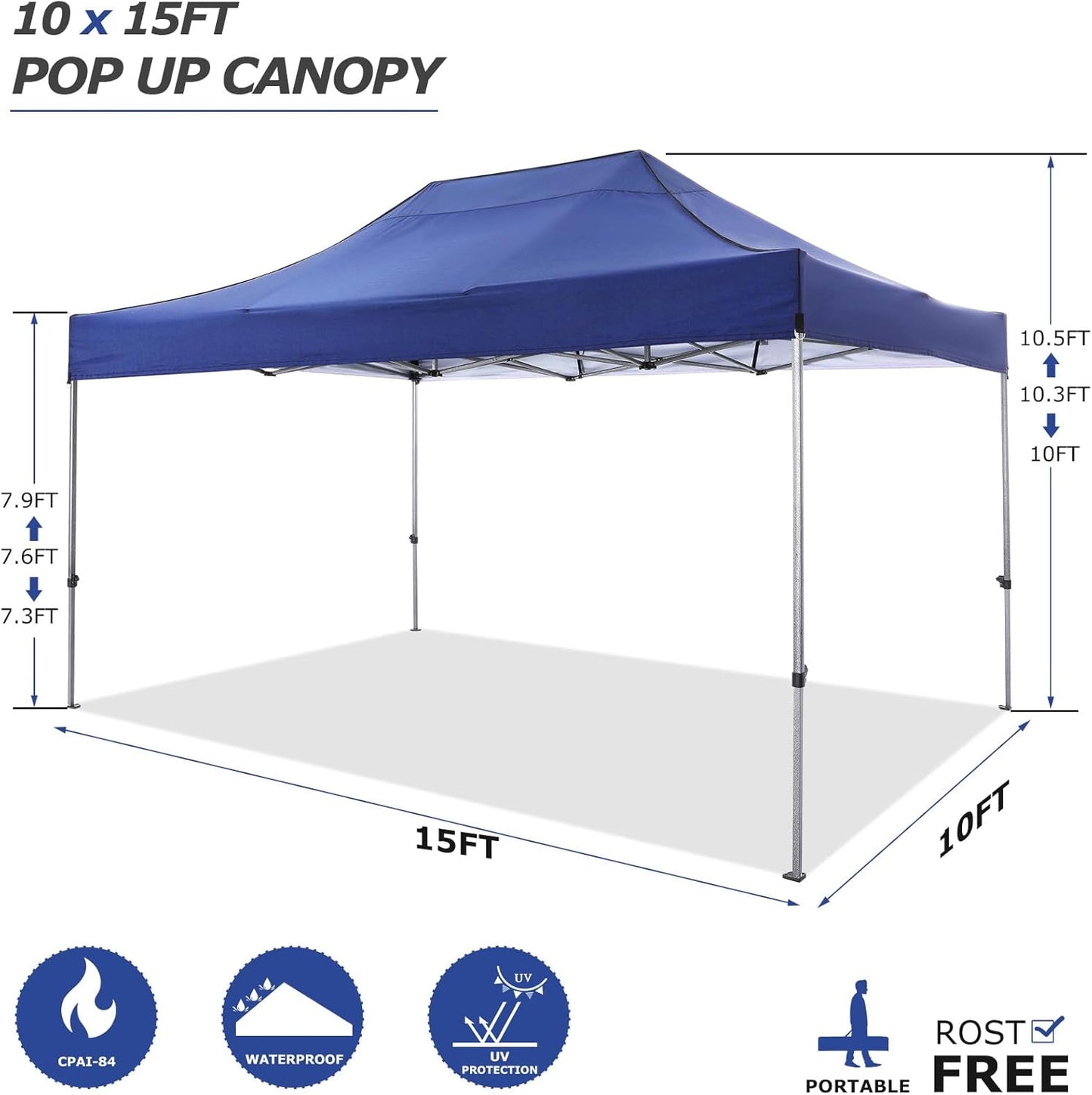 COBIZI 10x15 Heavy Duty Pop up Canopy Tent Easy Up Commercial Outdoor Canopy Wedding Party Tents for Parties All Season Wind & Waterproof Gazebo with Carry Bag, Dark Blue(Frame Thickened)
