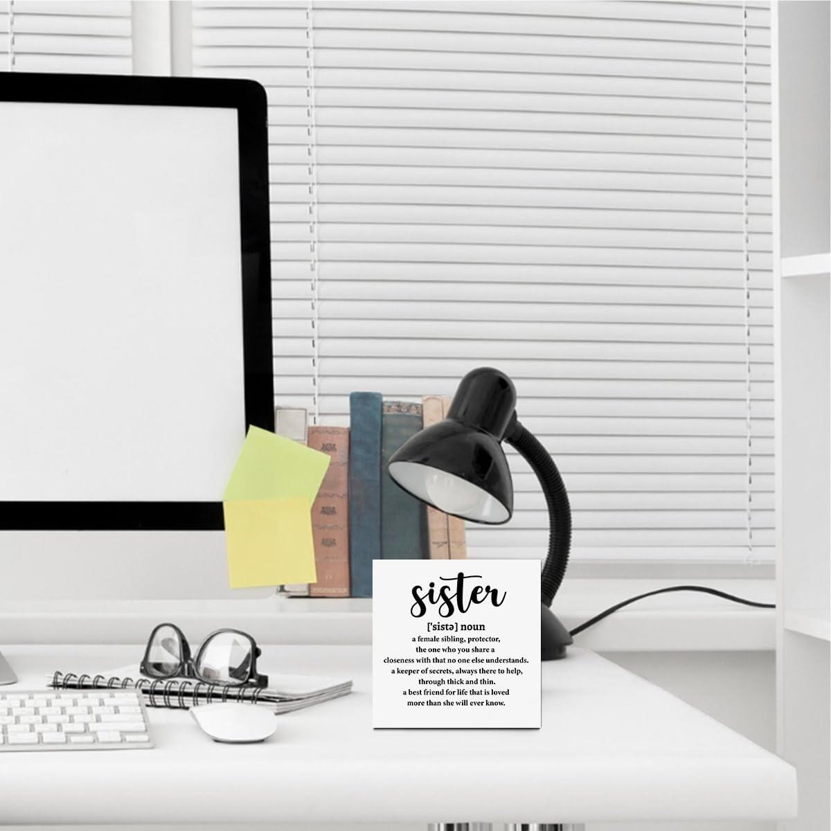 Sister Birthday Gifts Wooden Box Sign, Sister Definition Quotes Wooden Signs, Best Gifts for Bestie Girls, Positive Decor for Farmhouse Home Desk Shelf Tabletop 5 X 5 Inches