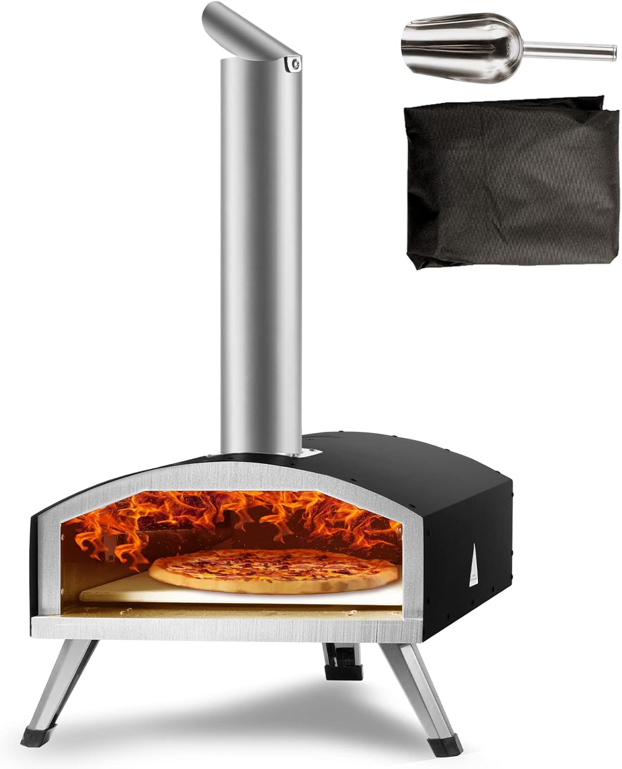 VEVOR Outdoor Pizza Oven, 12-inch Wood Fire Pizza Ovens, Pellet and Charcoal Pizza Maker Outside with Cordierite Stone, Portable Pizza Oven for Backyard Camping, Waterproof Carry Bag, Shovel, Black