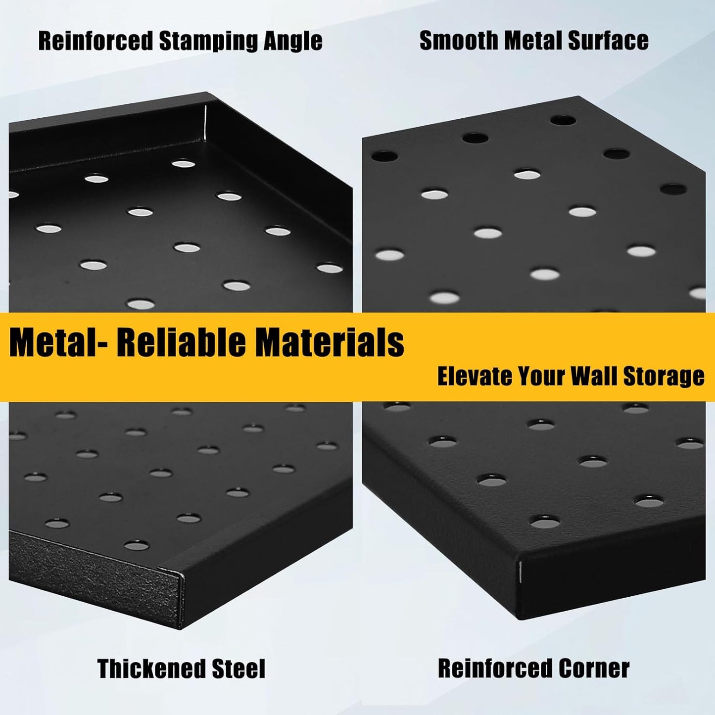 6 Pcs Metal Pegboard Panels, Heavy Duty Peg Boards for Garage and Garden Tool Storage, Includes Drywall Anchors and Screws Kits, Black