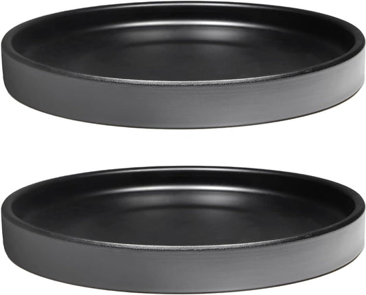 2 Pack Ceramic Plant Saucer Pot Tray 6 Inch, Planter Saucers 4 5 6 7 8 9 10 11 12 13 Inch for Indoors Outdoor, Durable Sturdy Flower Drainage drip Water Tray for Glazed Pots Base (6.4 Inch-Black)
