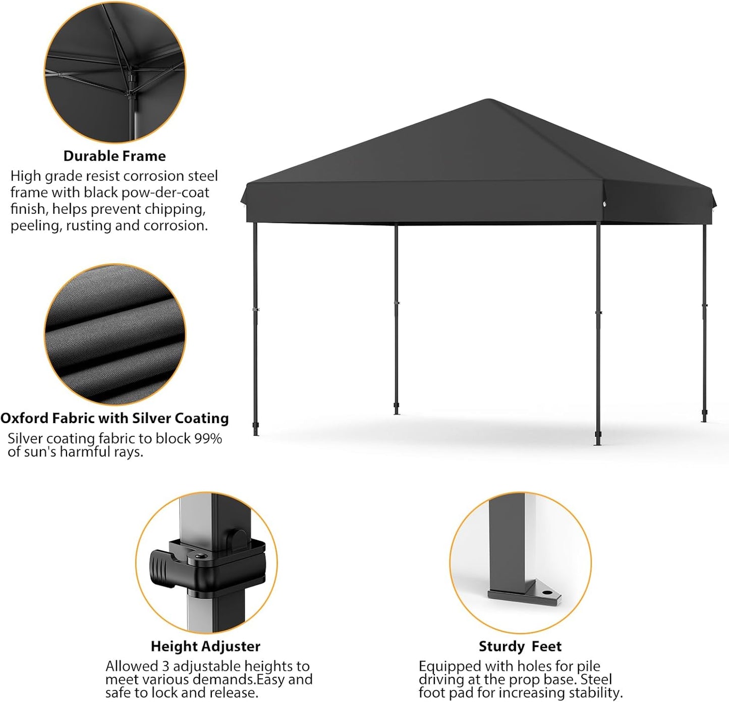 Canopy Tent, 10X10 FT Pop Up Canopy Outdoor Instant Tent with Carrying Bag, Portable Gazebo Shelter for Patio Deck Garden and Beach, Easy Outdoor Sun Shade for Events, Parties, Camping